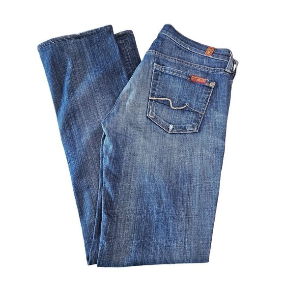 For All 7 Mankind Straight Leg Stretch Jeans Denim Distressed Mid-Washed Blue 26 - Picture 3 of 12